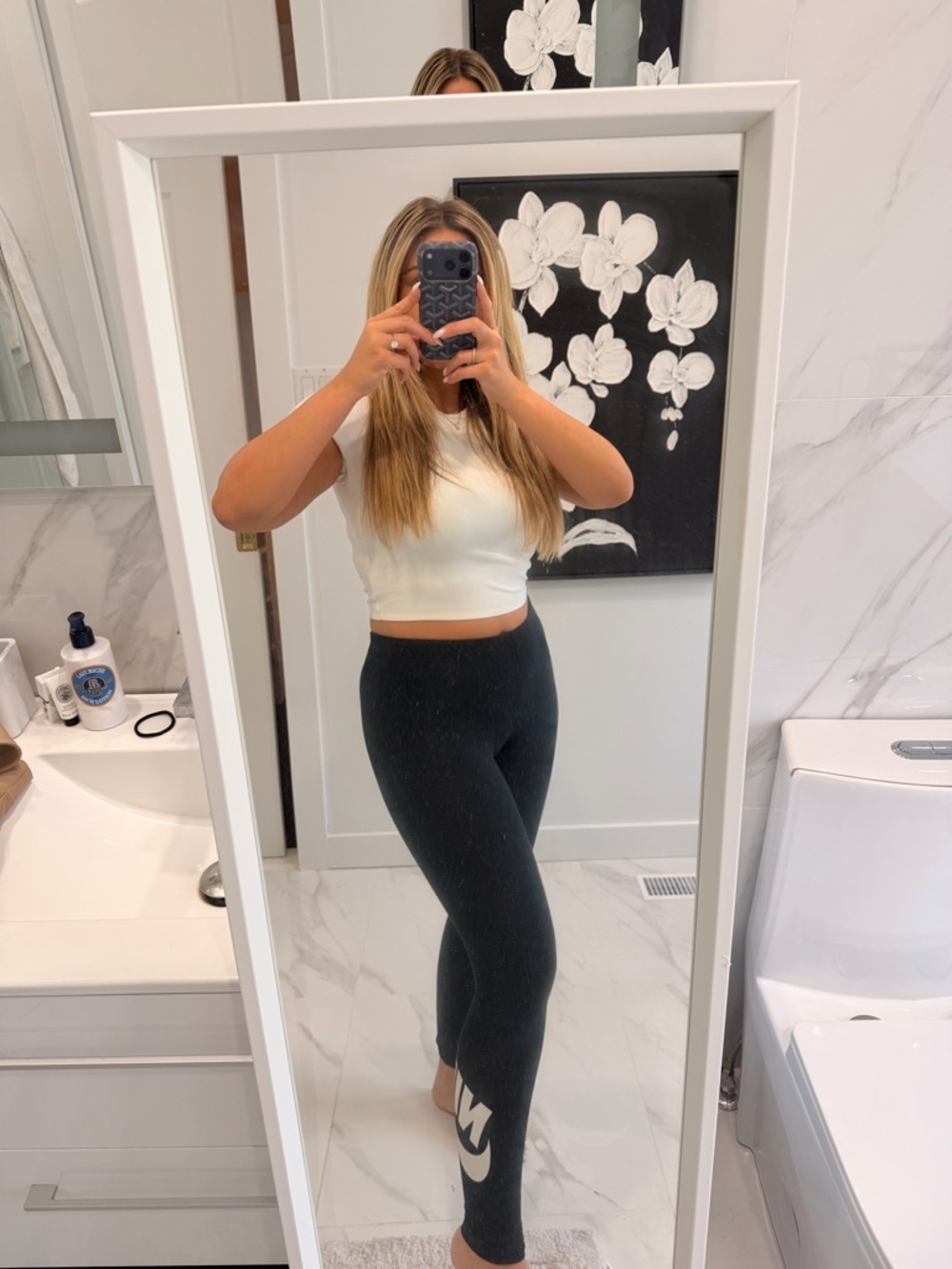 Nike Black Leggings with White Swoosh Logo